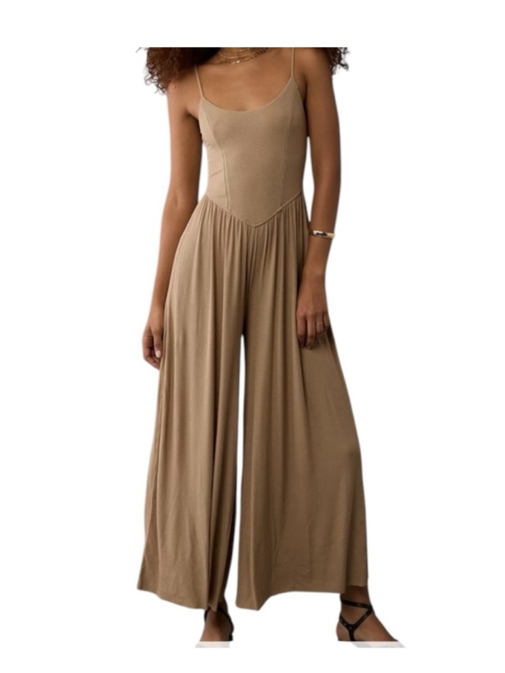 American Eagle Soft & Sexy Beige Spaghetti-Strap Stretchy Romper
